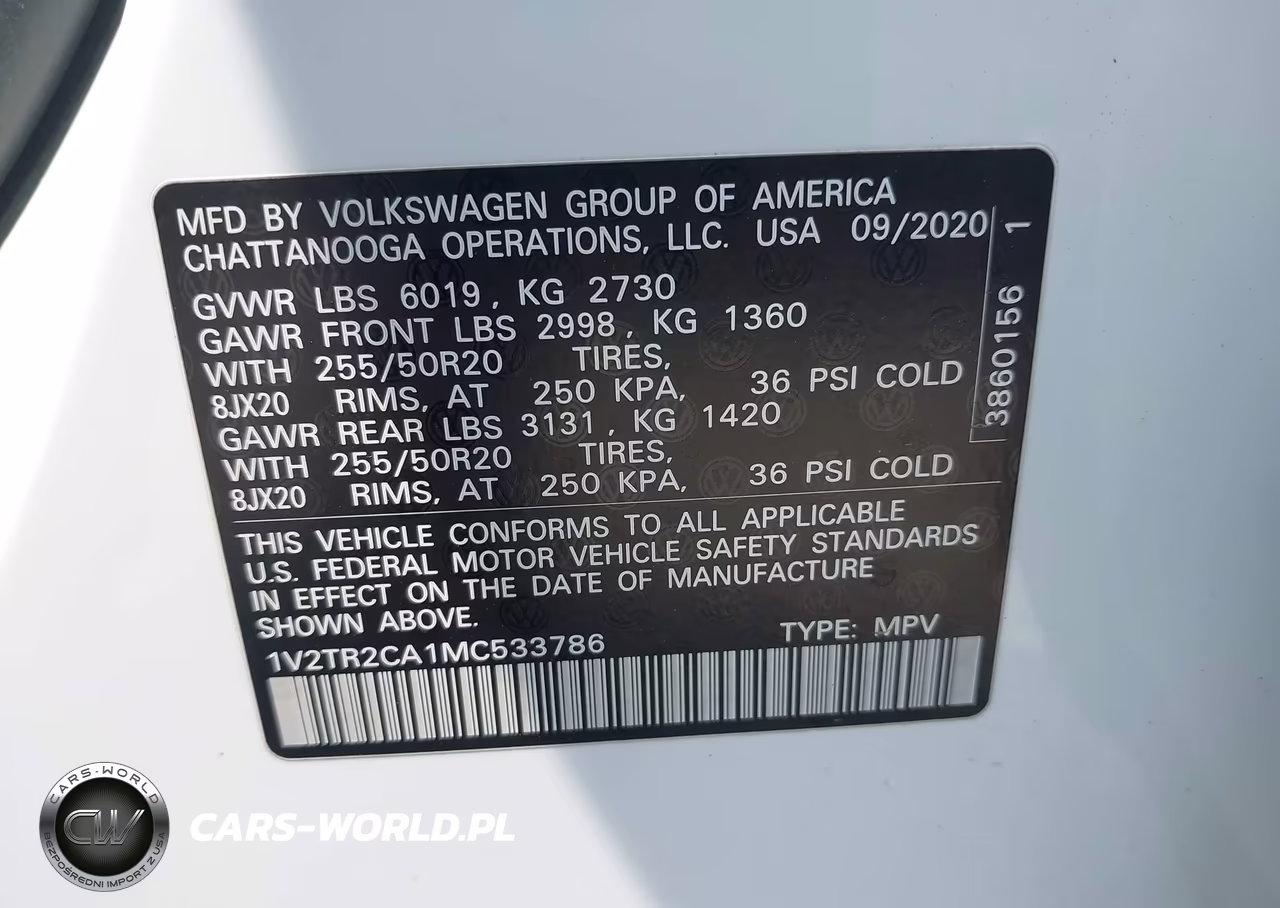 2021 Volkswagen Atlas 3.6L V6 Sel Premium VIN:1V2TR2CA1MC533786 - 9