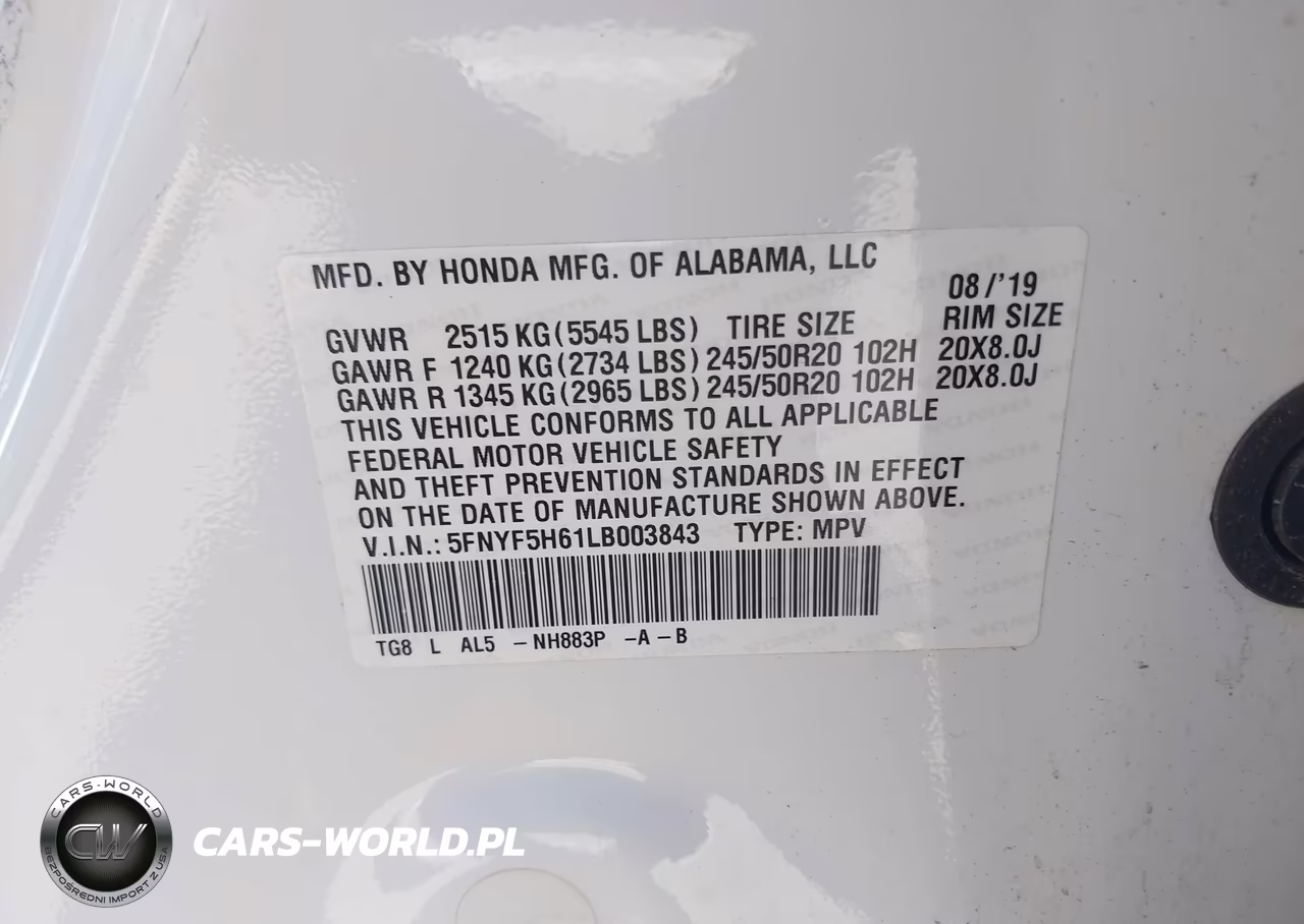 2020 Honda Pilot 2Wd Touring 7 Passenger VIN:5FNYF5H61LB003843 - 9
