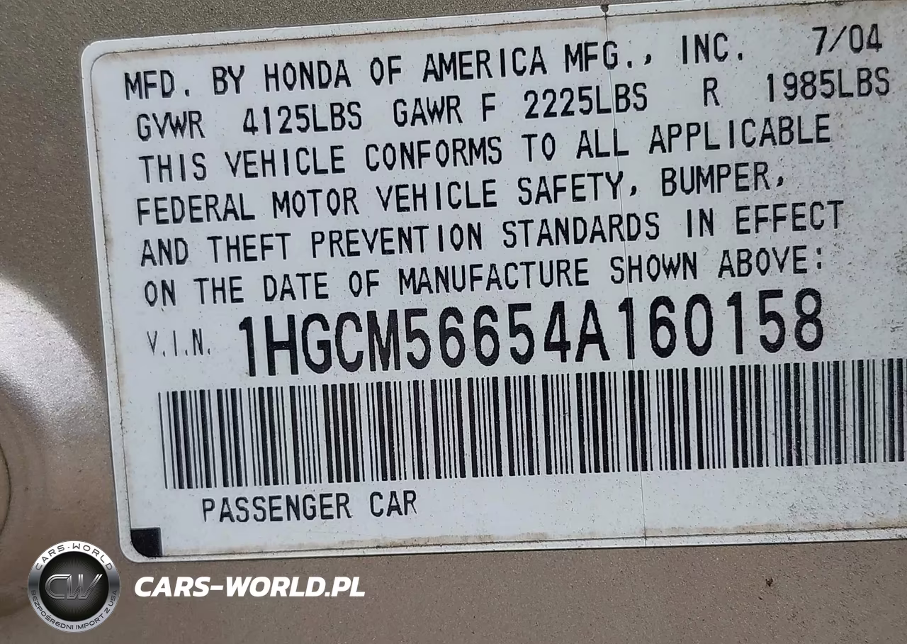 2004 Honda Accord 2.4 Ex VIN:1HGCM56654A160158 - 9