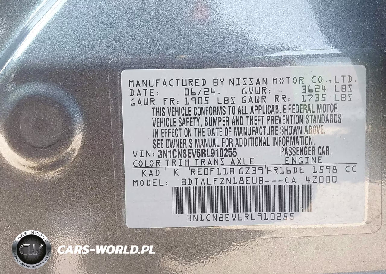 2024 Nissan Versa 1.6 Sv VIN:3N1CN8EV6RL910255 - 9