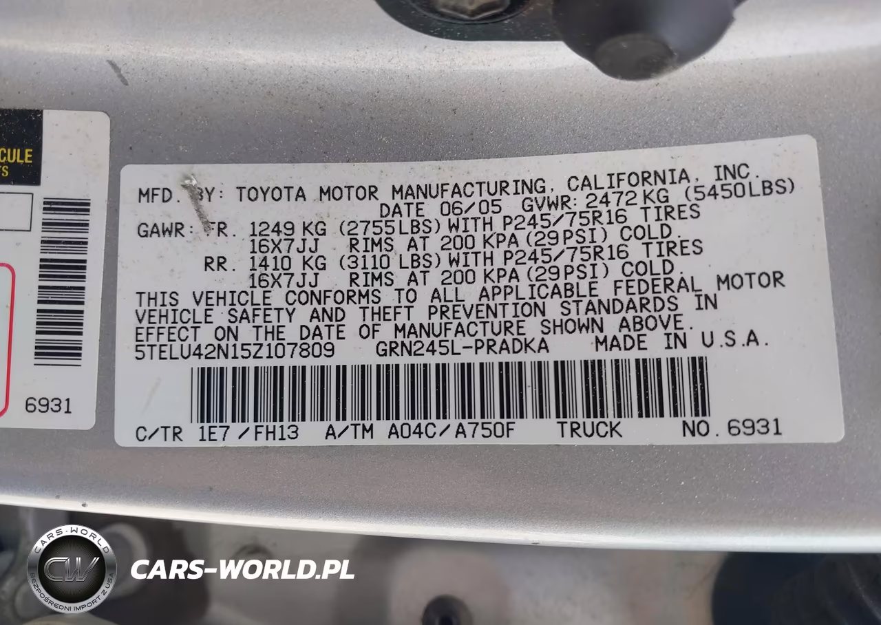2005 Toyota Tacoma Base V6 VIN:5TELU42N15Z107809 - 9