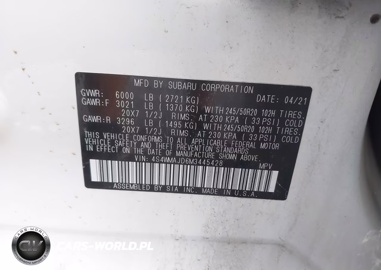 2021 Subaru Ascent Limited VIN:4S4WMAJD6M3445428 - 9
