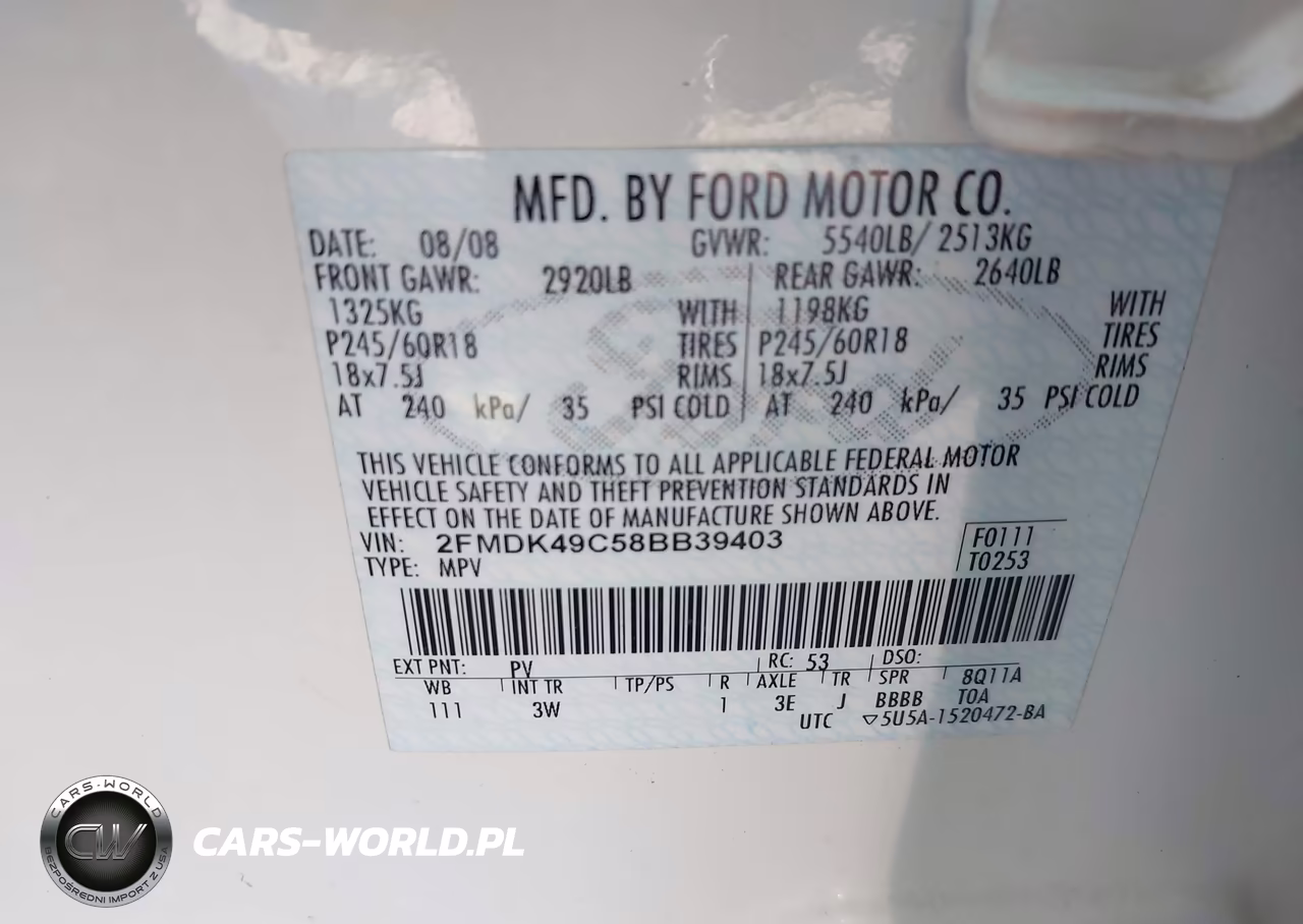 2008 Ford Edge Limited VIN:2FMDK49C58BB39403 - 9