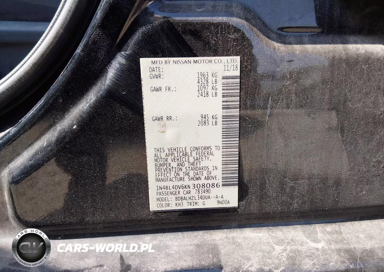 2019 Nissan Altima 2.5 Sv VIN:1N4BL4DV6KN308086 - 9