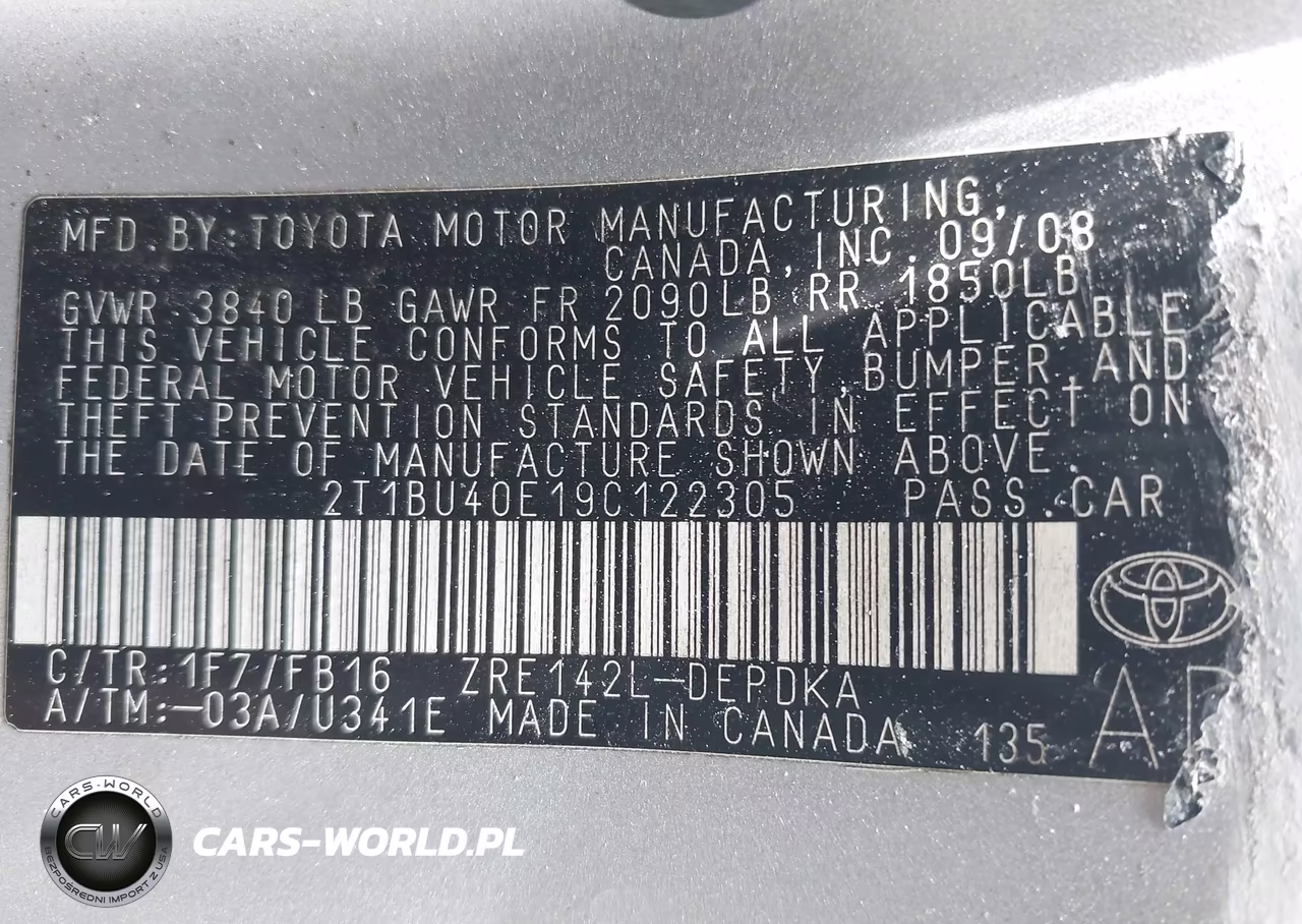 2009 Toyota Corolla VIN:2T1BU40E19C122305 - 9