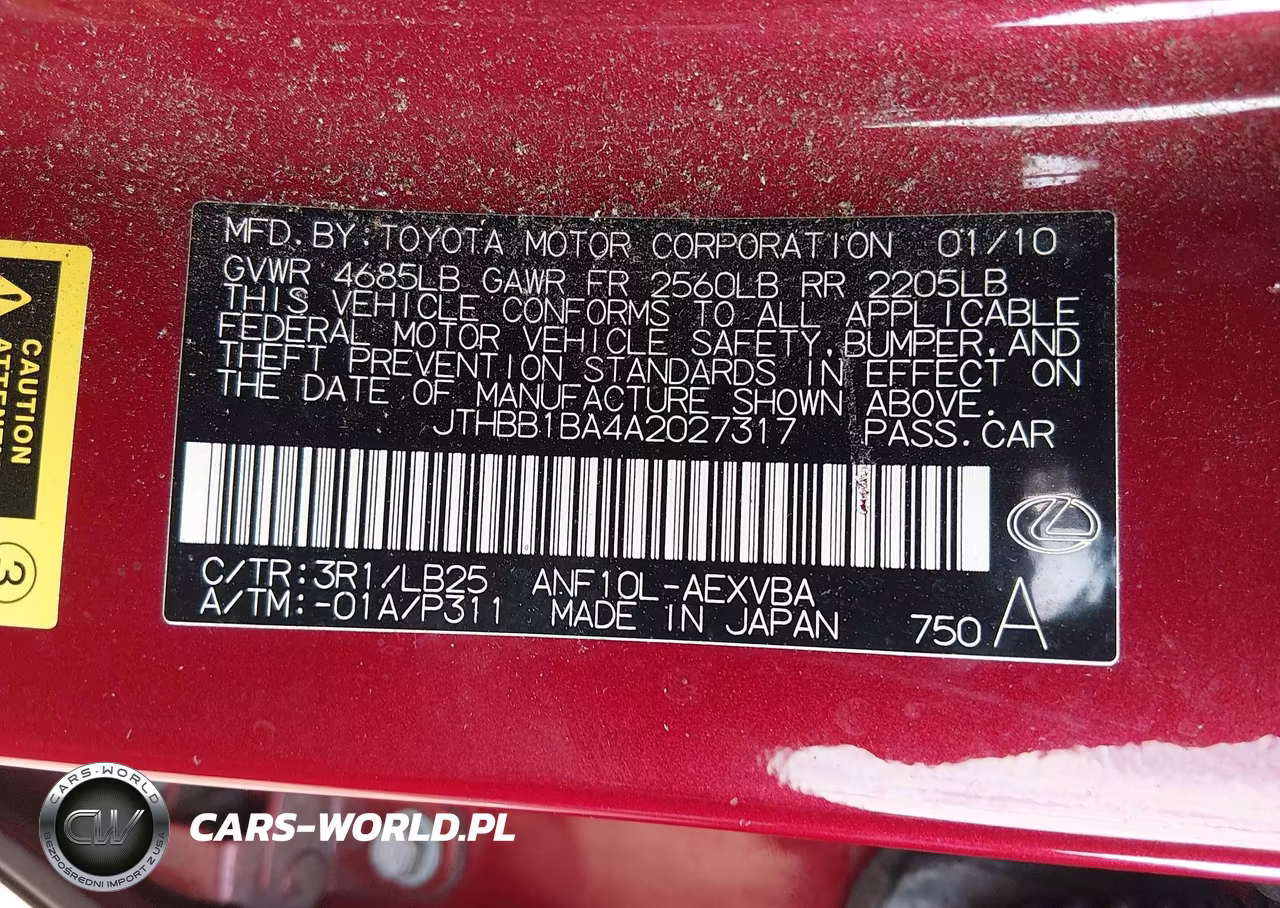 2010 Lexus Hs 250H VIN:JTHBB1BA4A2027317 - 9