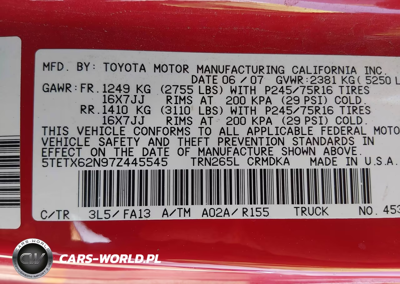 2007 Toyota Tacoma Prerunner VIN:5TETX62N97Z445545 - 9