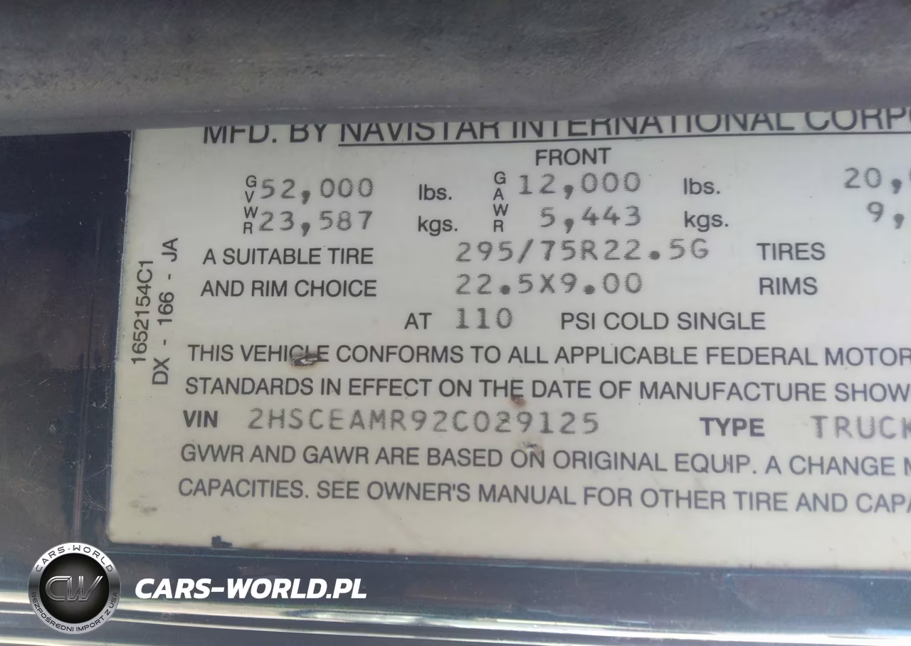 2002 International 9200 9200I VIN:2HSCEAMR92C029125 - 9