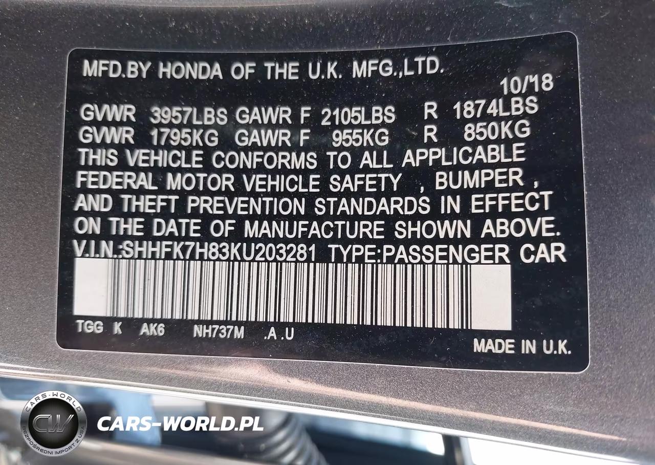 2019 Honda Civic Ex-L VIN:SHHFK7H83KU203281 - 9