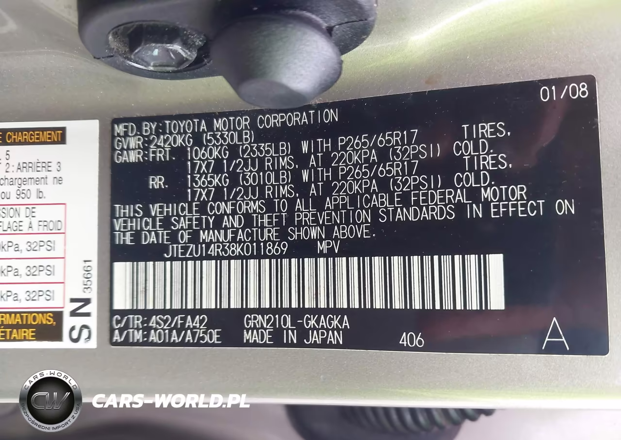 2008 Toyota 4Runner Sr5 V6 VIN:JTEZU14R38K011869 - 9
