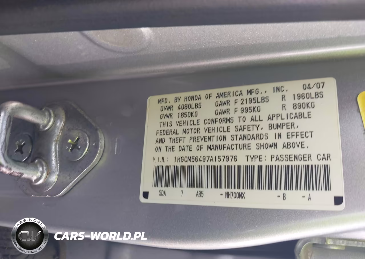 2007 Honda Accord 2.4 Lx VIN:1HGCM56497A157976 - 9