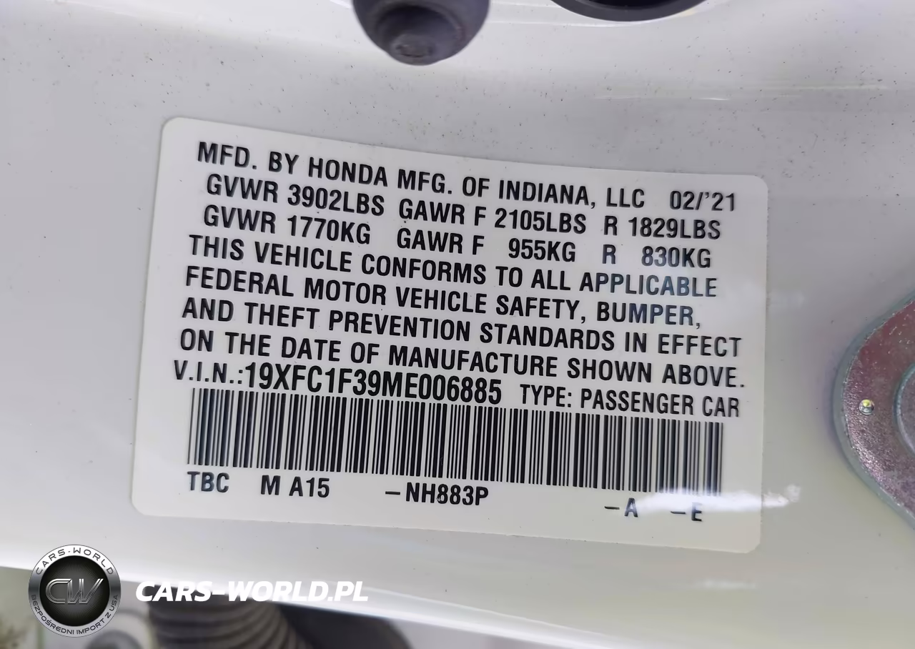 2021 Honda Civic Ex VIN:19XFC1F39ME006885 - 9