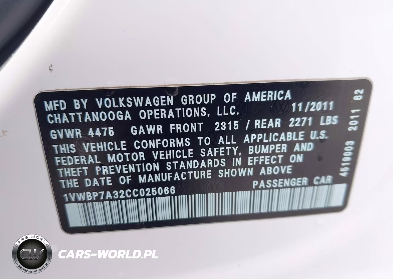 2012 Volkswagen Passat 2.5L Se VIN:1VWBP7A32CC025066 - 9