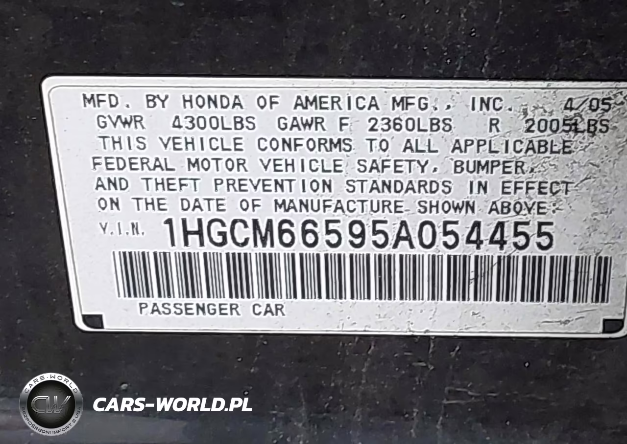 2005 Honda Accord 3.0 Ex VIN:1HGCM66595A054455 - 9