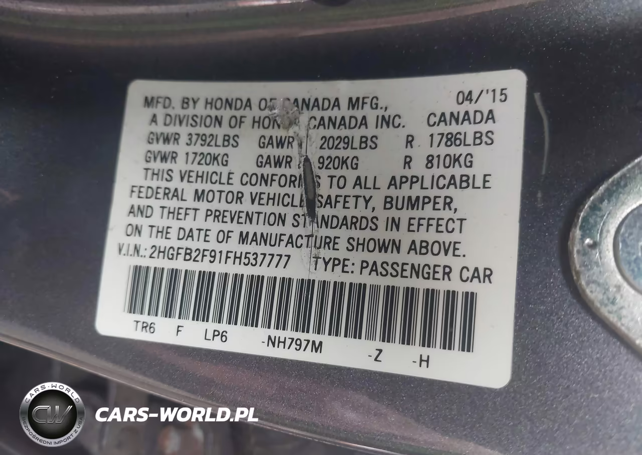 2015 Honda Civic Ex-L VIN:2HGFB2F91FH537777 - 9