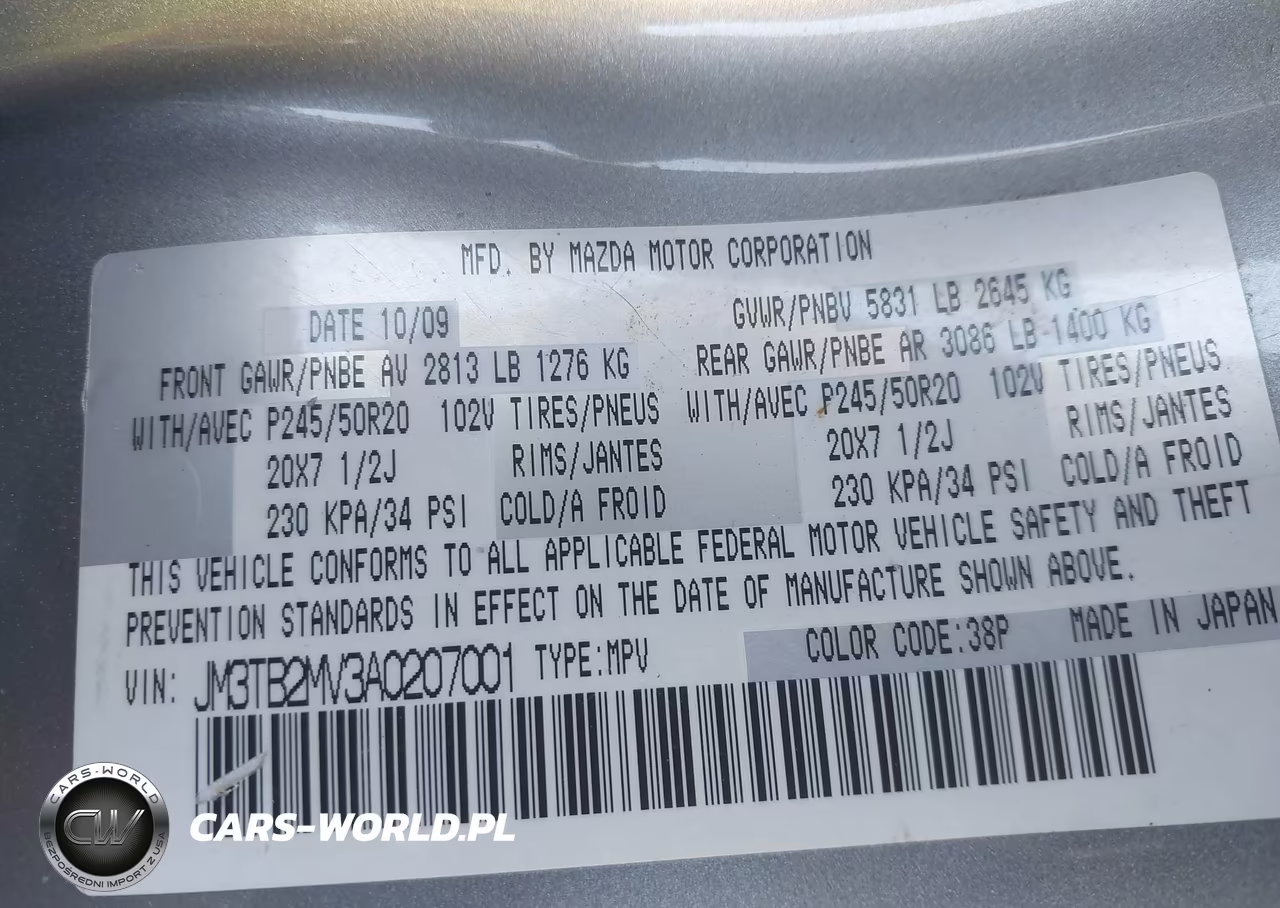 2010 Mazda Cx-9 Grand Touring VIN:JM3TB2MV3A0207001 - 9