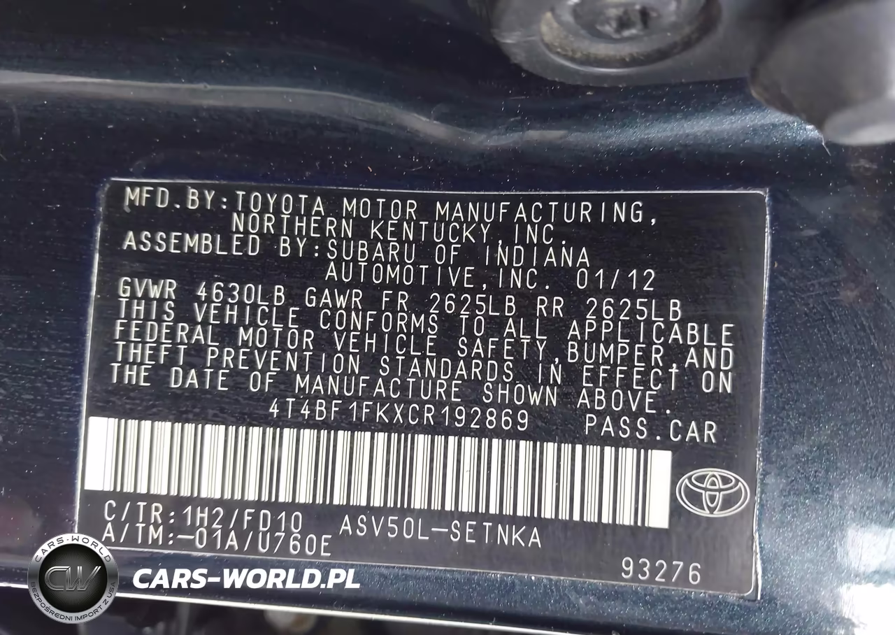 2012 Toyota Camry Le VIN:4T4BF1FKXCR192869 - 9