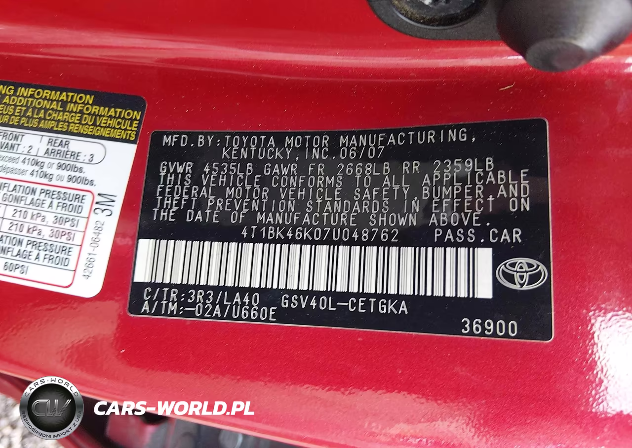 2007 Toyota Camry Xle V6 VIN:4T1BK46K07U048762 - 9