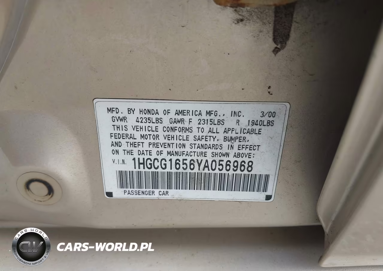 2000 Honda Accord 3.0 Ex VIN:1HGCG1656YA056968 - 9