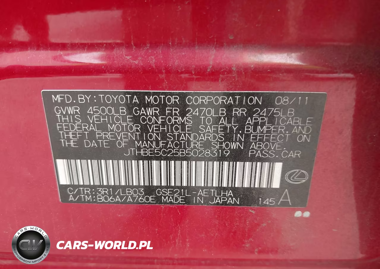 2011 Lexus Is 350 VIN:JTHBE5C25B5028319 - 9