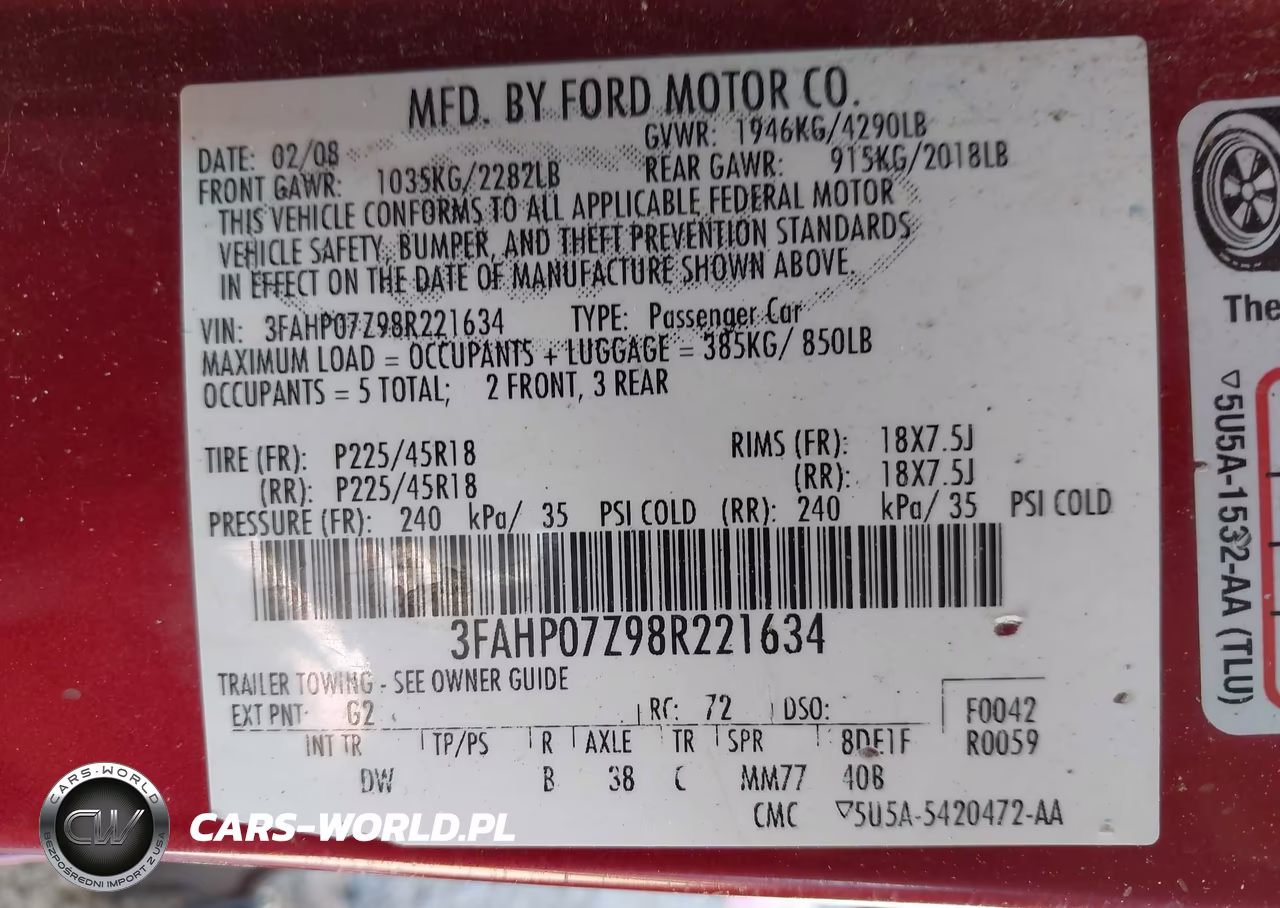 2008 Ford Fusion Se VIN:3FAHP07Z98R221634 - 9