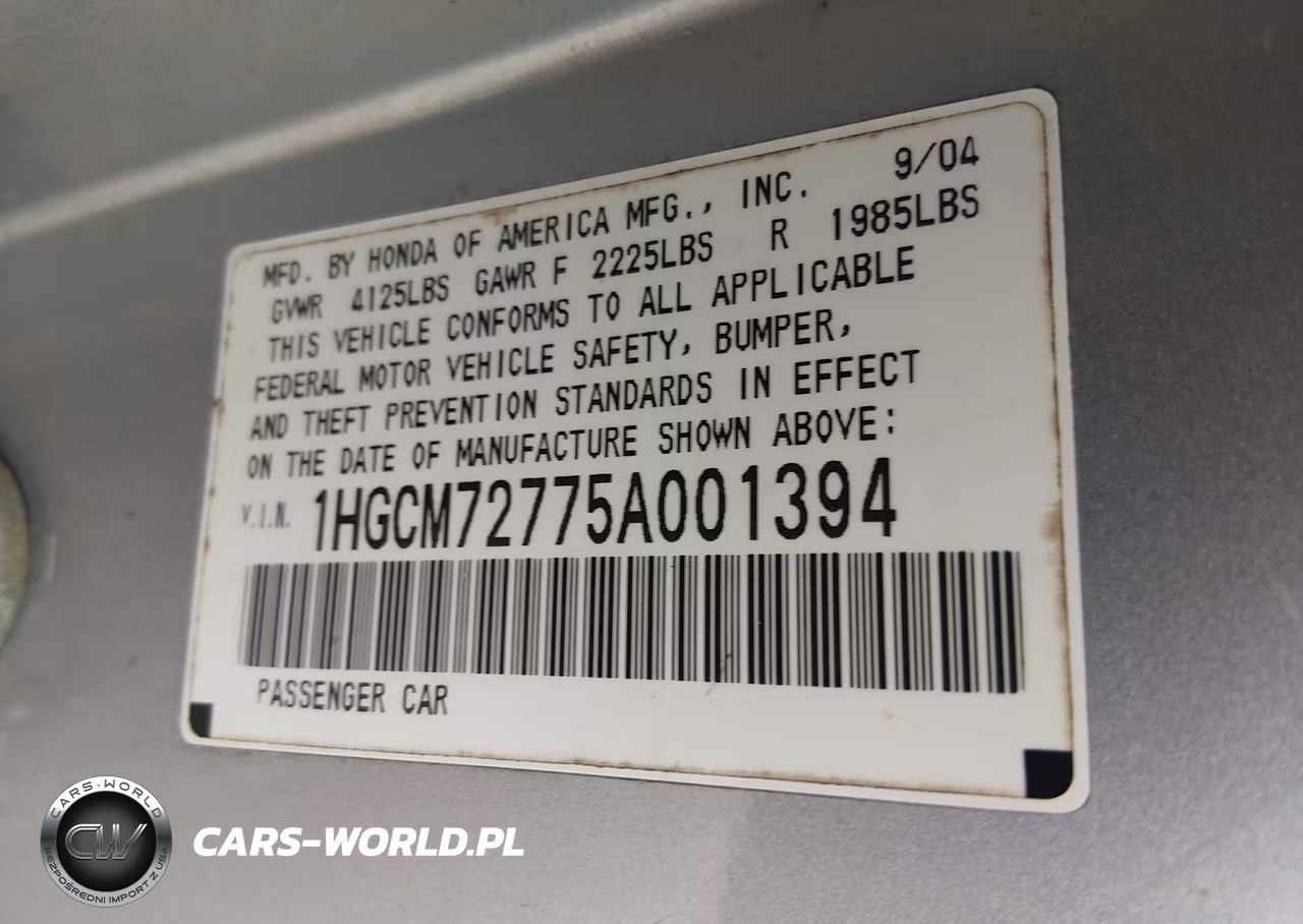 2005 Honda Accord 2.4 Ex VIN:1HGCM72775A001394 - 9