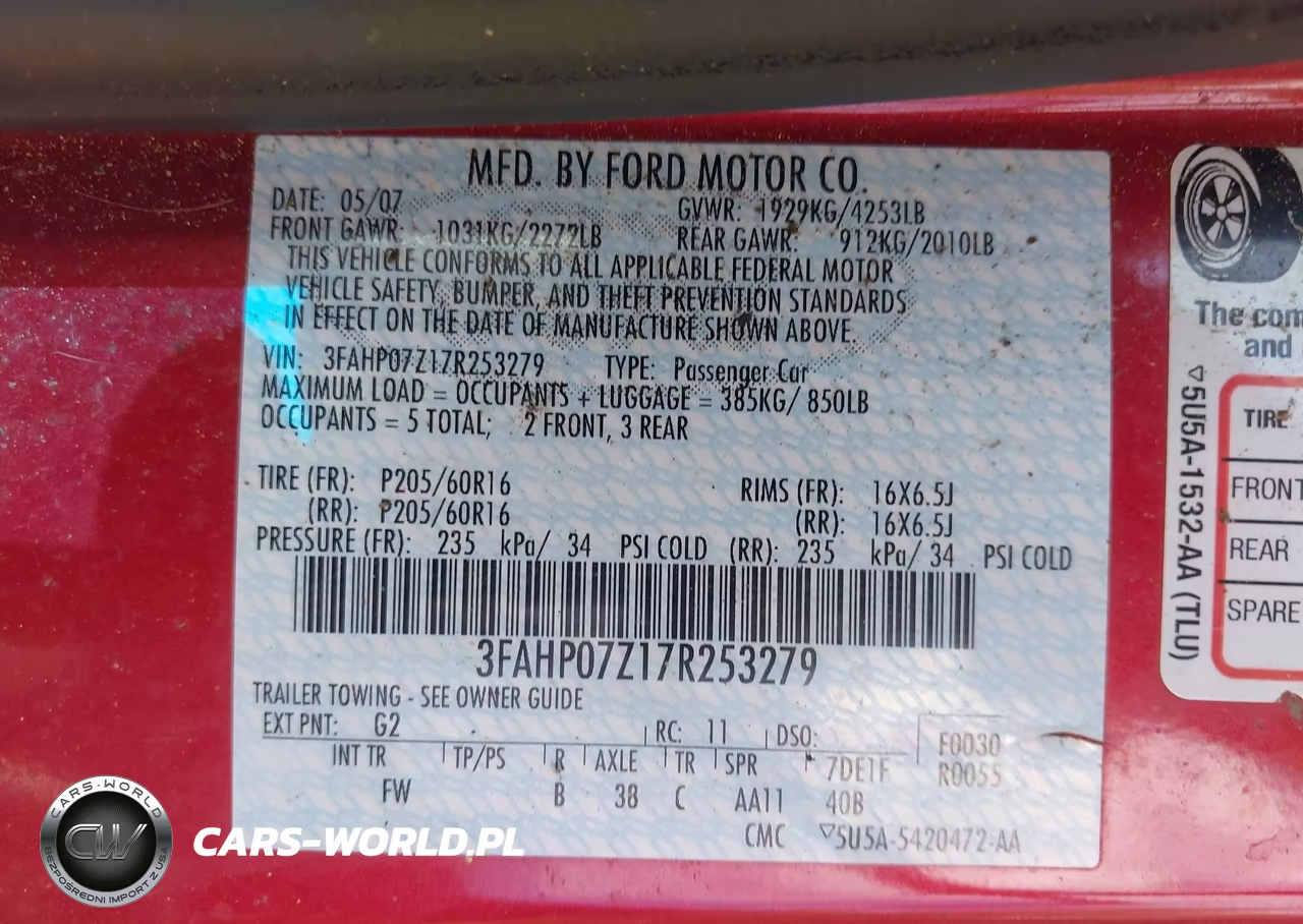 2007 Ford Fusion Se VIN:3FAHP07Z17R253279 - 9
