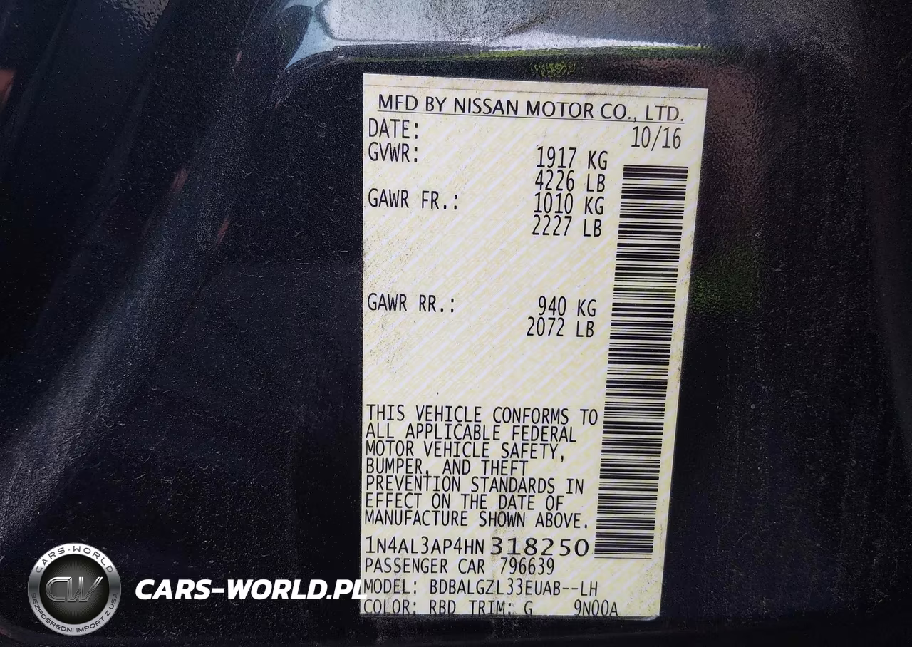 2017 Nissan Altima 2.5-2.5 S-2.5 Sl-2.5 Sr-2.5 Sv VIN:1N4AL3AP4HN318250 - 9