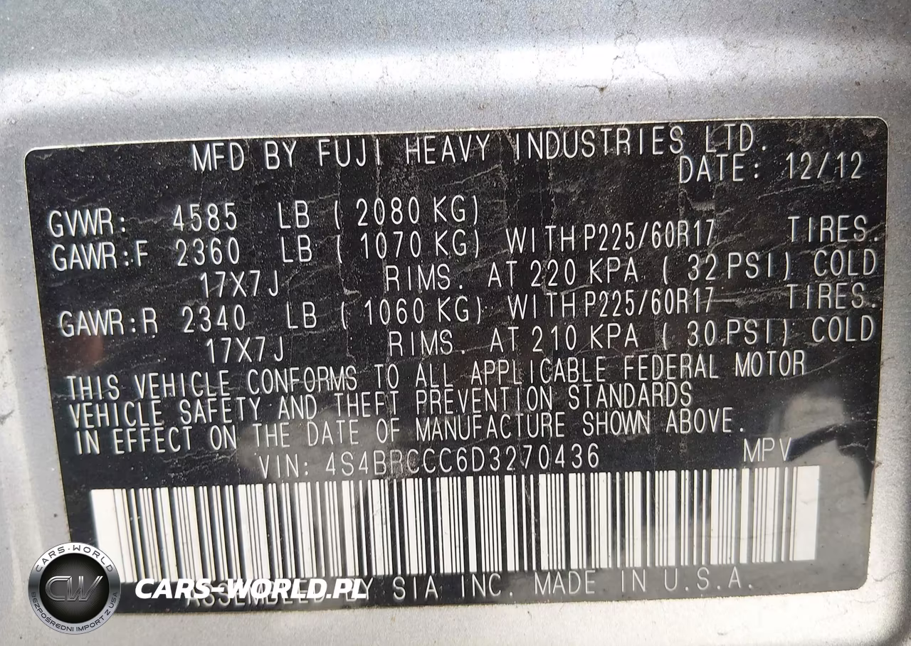2013 Subaru Outback 2.5I Premium VIN:4S4BRCCC6D3270436 - 9