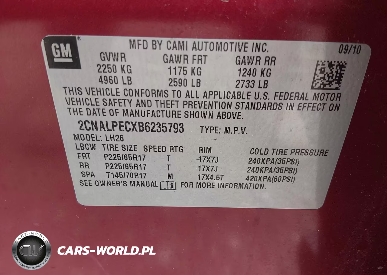 2011 Chevrolet Equinox Lt W-2Lt VIN:2CNALPECXB6235793 - 9