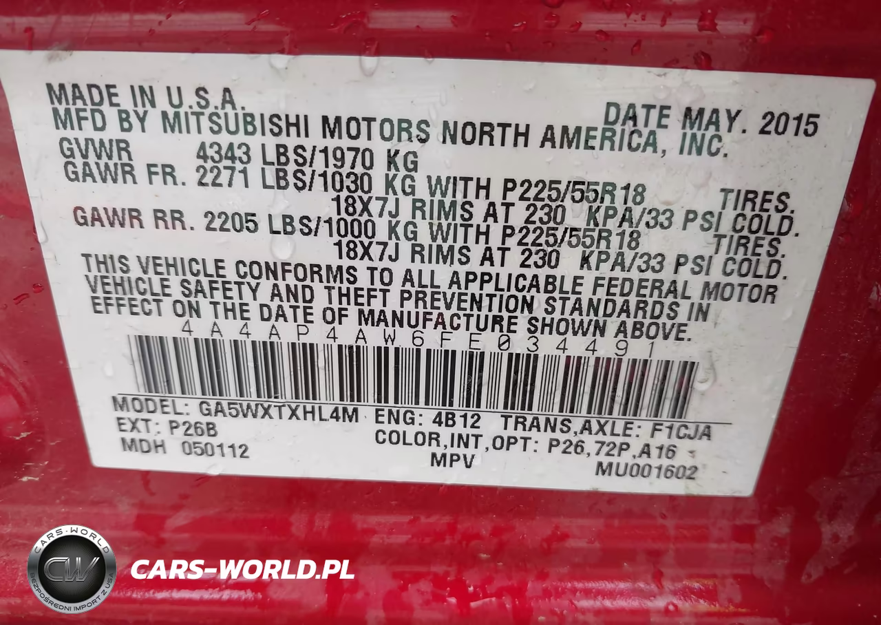 2015 Mitsubishi Outlander Sport Gt VIN:4A4AP4AW6FE034491 - 9