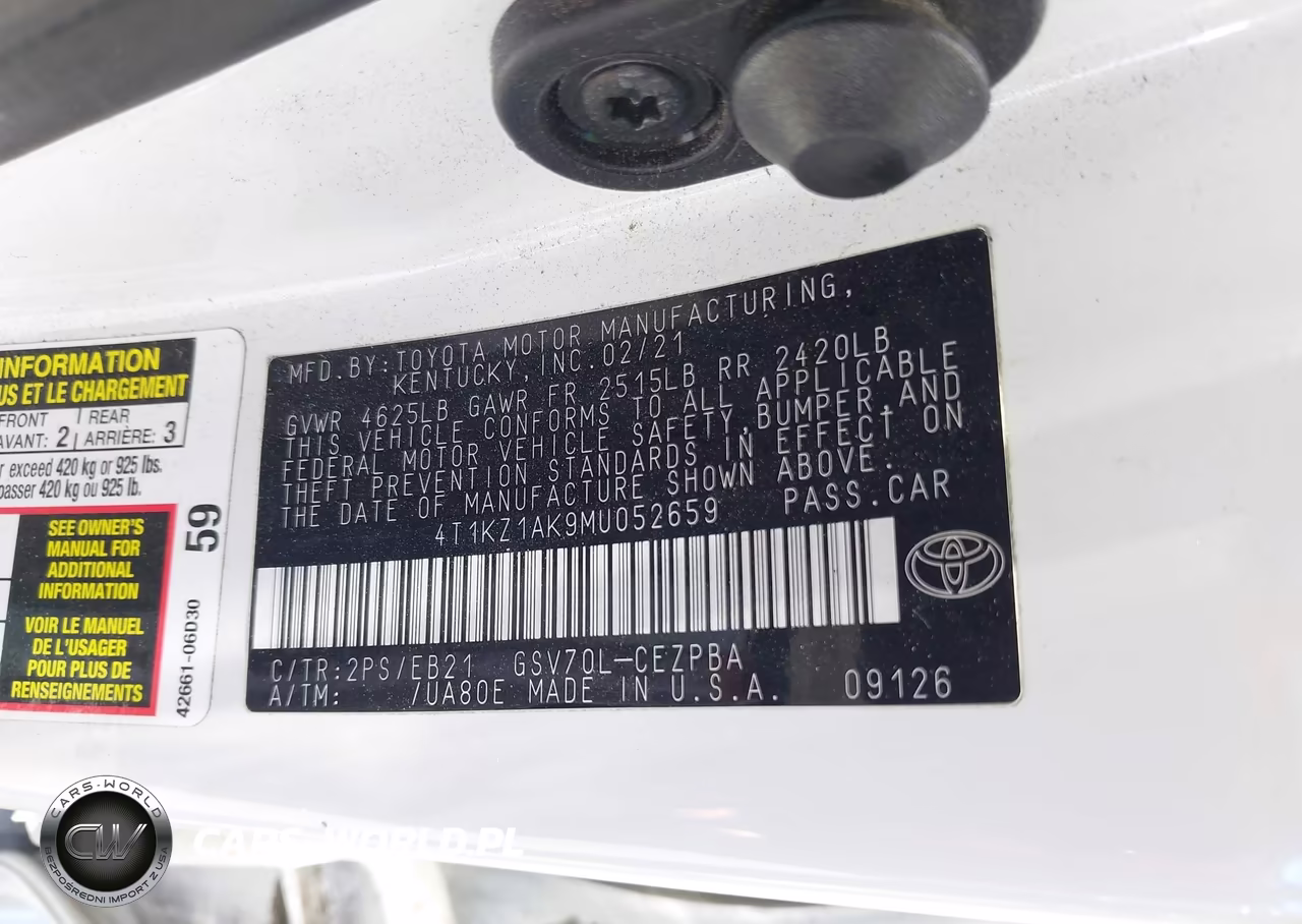 2021 Toyota Camry Trd VIN:4T1KZ1AK9MU052659 - 9