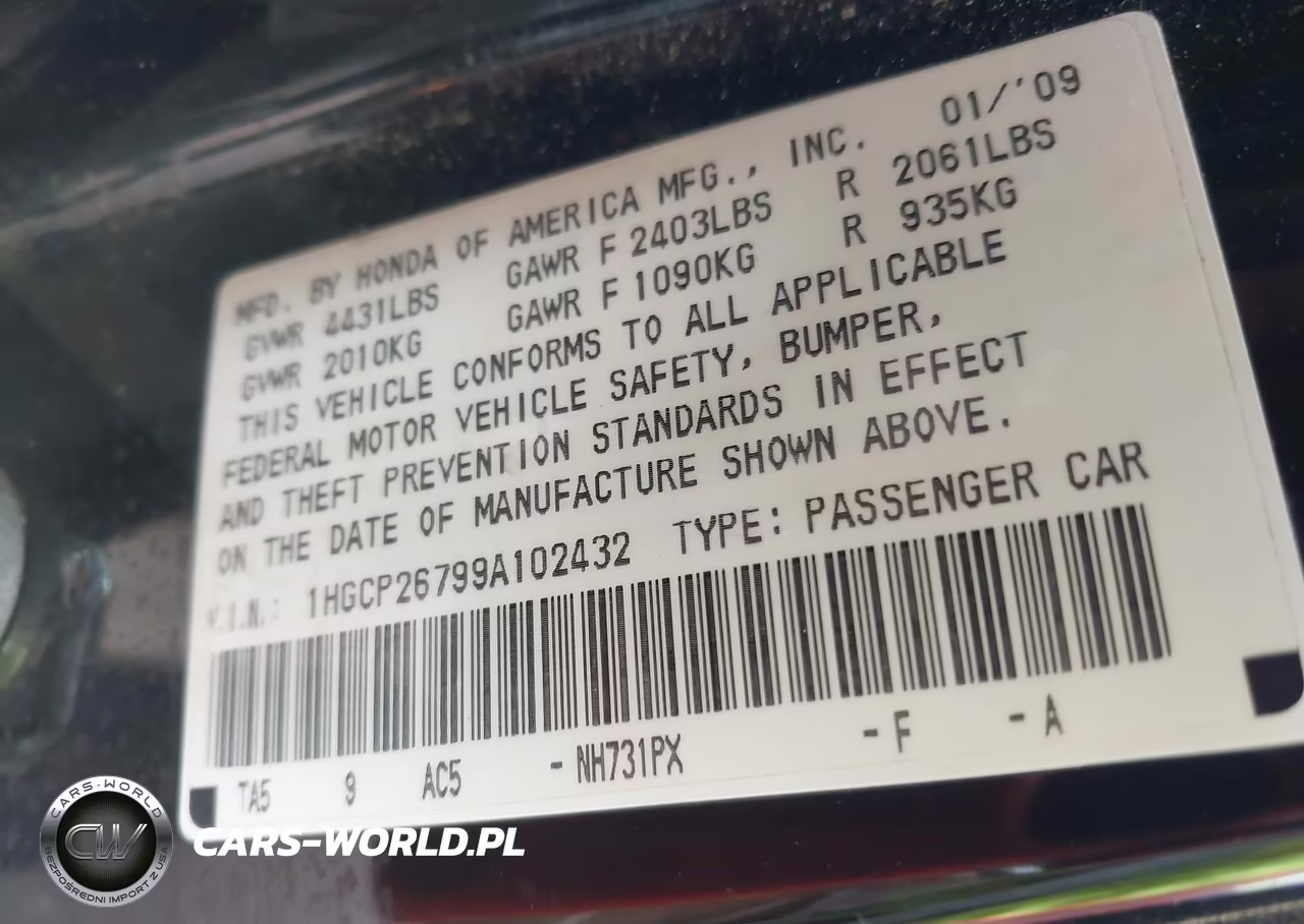 2009 Honda Accord 2.4 Ex VIN:1HGCP26799A102432 - 9