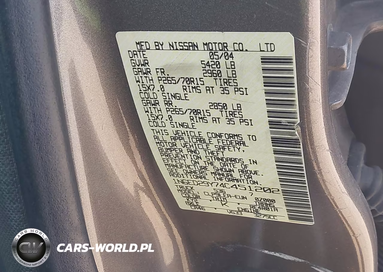2004 Nissan Frontier Xe-V6 VIN:1N6ED29Y74C451202 - 9