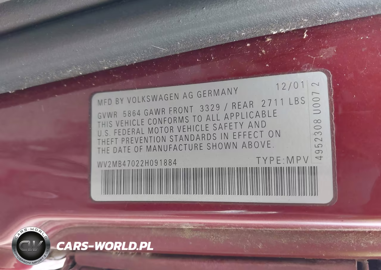 2002 Volkswagen Eurovan Mv VIN:WV2MB47022H091884 - 9