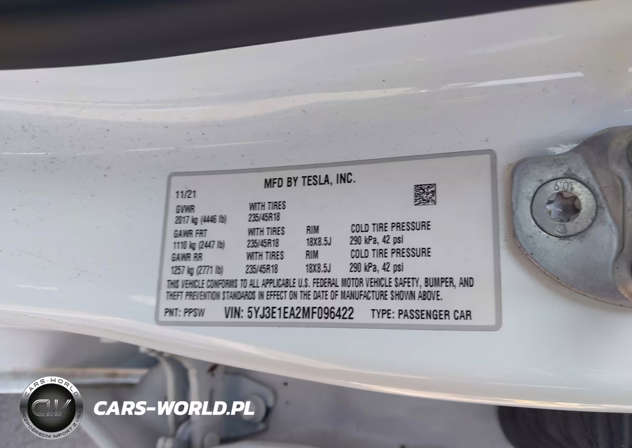2021 Tesla Model 3 Standard Range Plus Rear-Wheel Drive VIN:5YJ3E1EA2MF096422 - 9