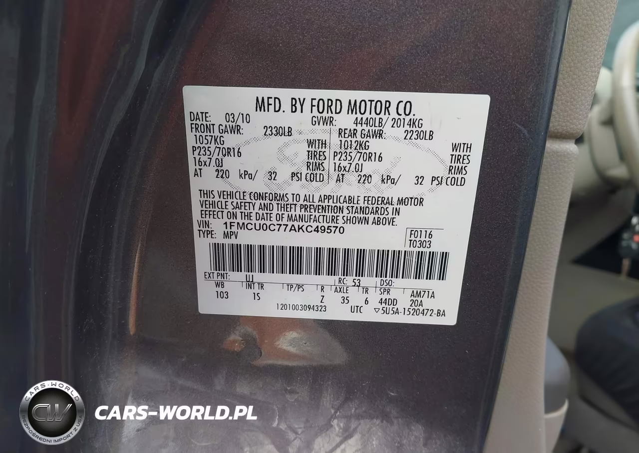 2010 Ford Escape Xls VIN:1FMCU0C77AKC49570 - 9
