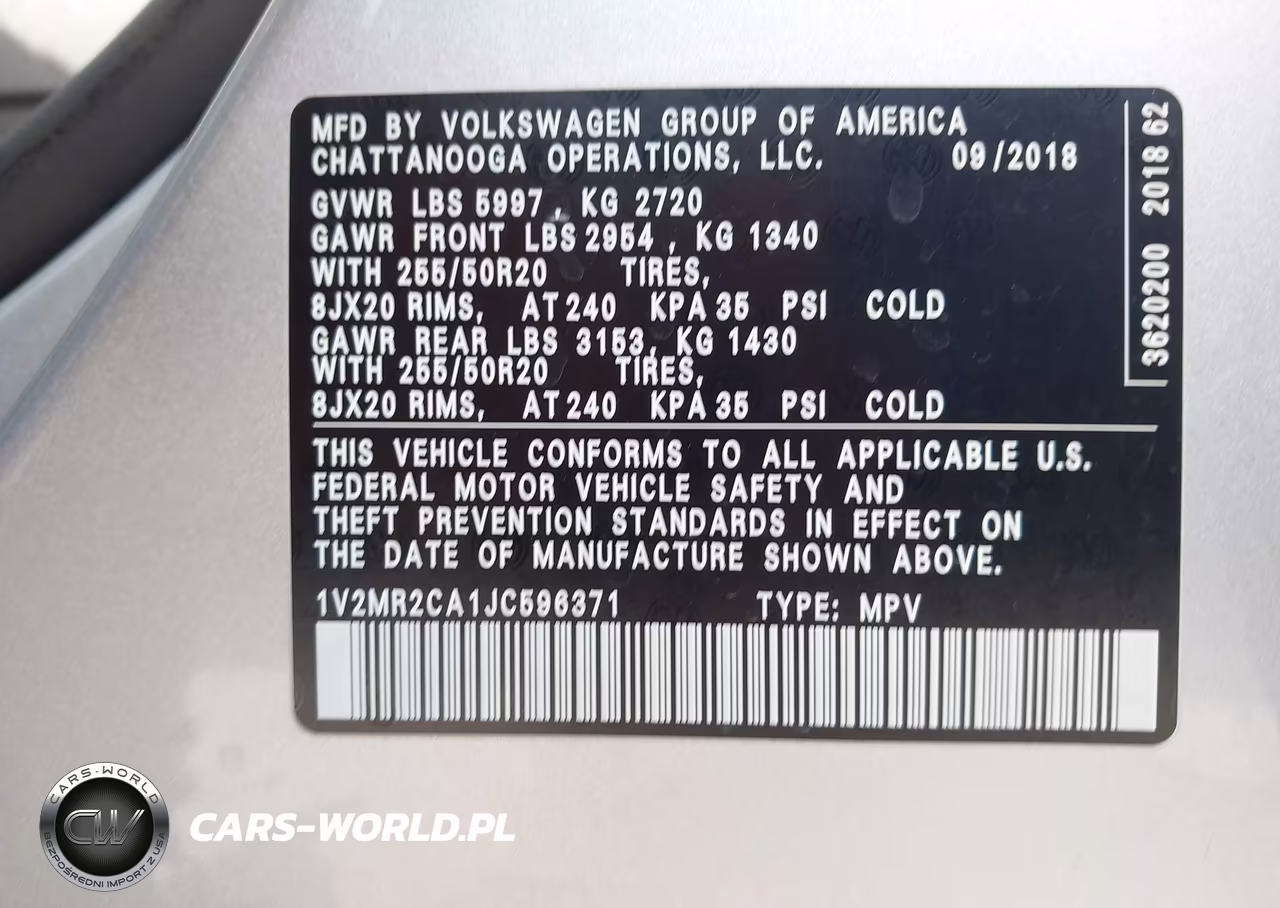2018 Volkswagen Atlas 3.6L V6 Sel VIN:1V2MR2CA1JC596371 - 9