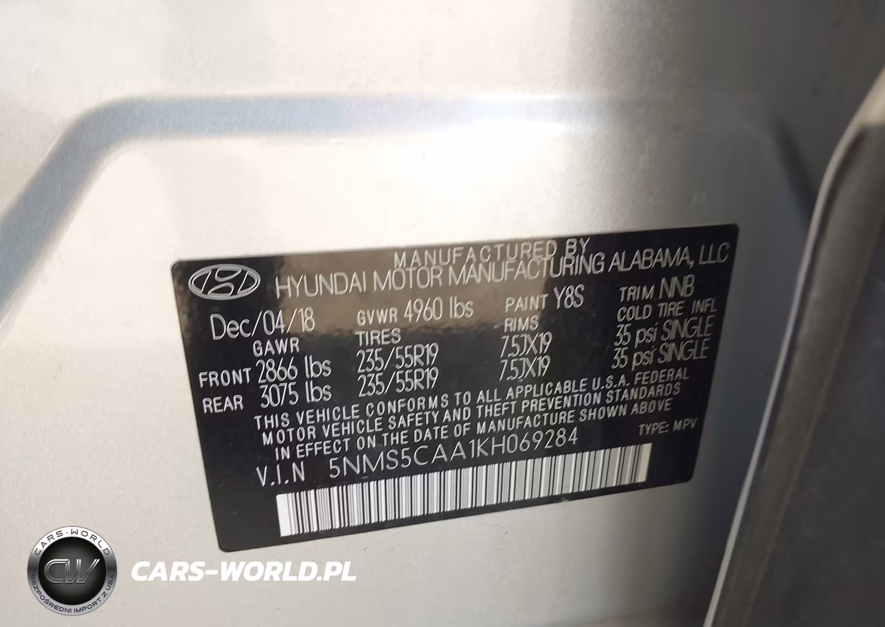 2019 Hyundai Santa Fe Ultimate 2.0T VIN:5NMS5CAA1KH069284 - 9