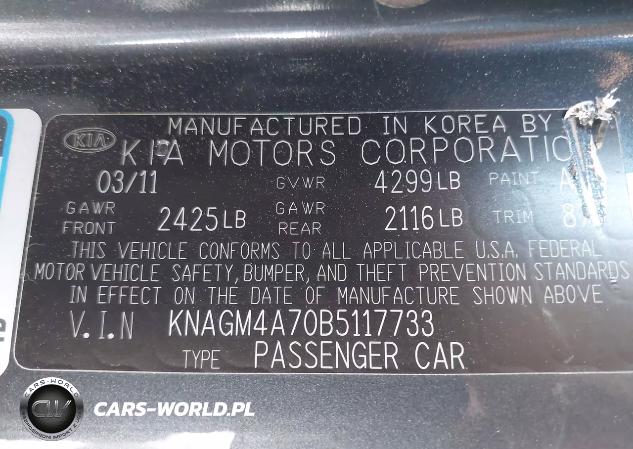 2011 Kia Optima Lx VIN:KNAGM4A70B5117733 - 9