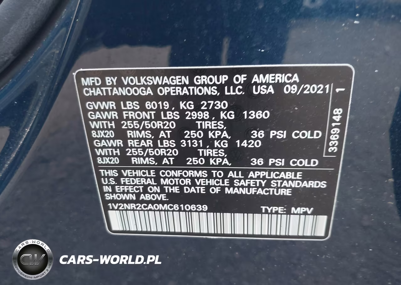 2021 Volkswagen Atlas 3.6L V6 Se W-Technology R-Line VIN:1V2NR2CA0MC610639 - 9