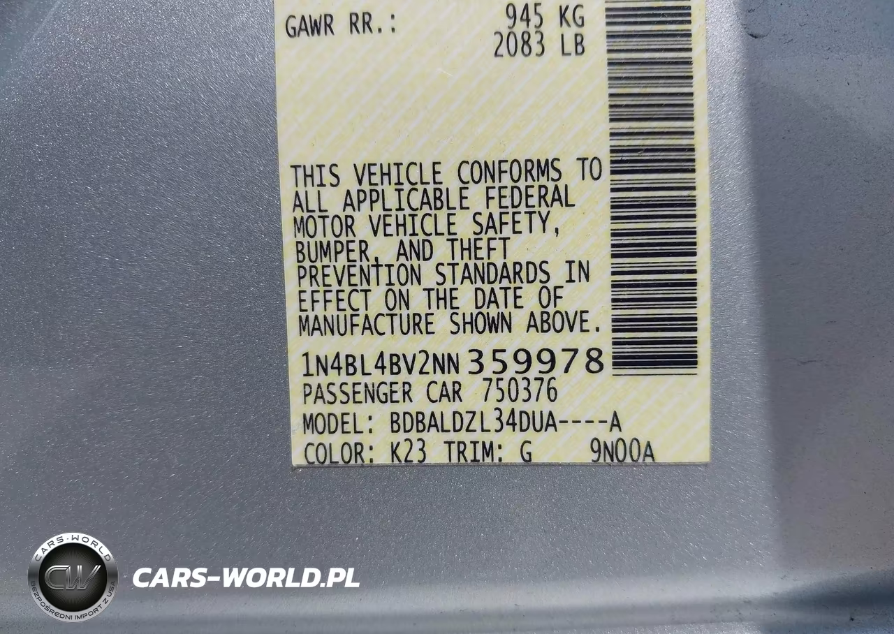 2022 Nissan Altima S Fwd VIN:1N4BL4BV2NN359978 - 9