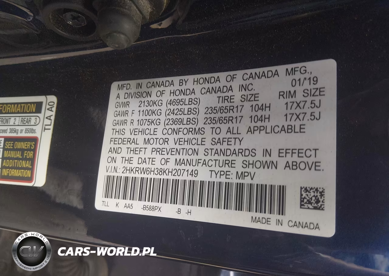 2019 Honda Cr-V Lx VIN:2HKRW6H38KH207149 - 9