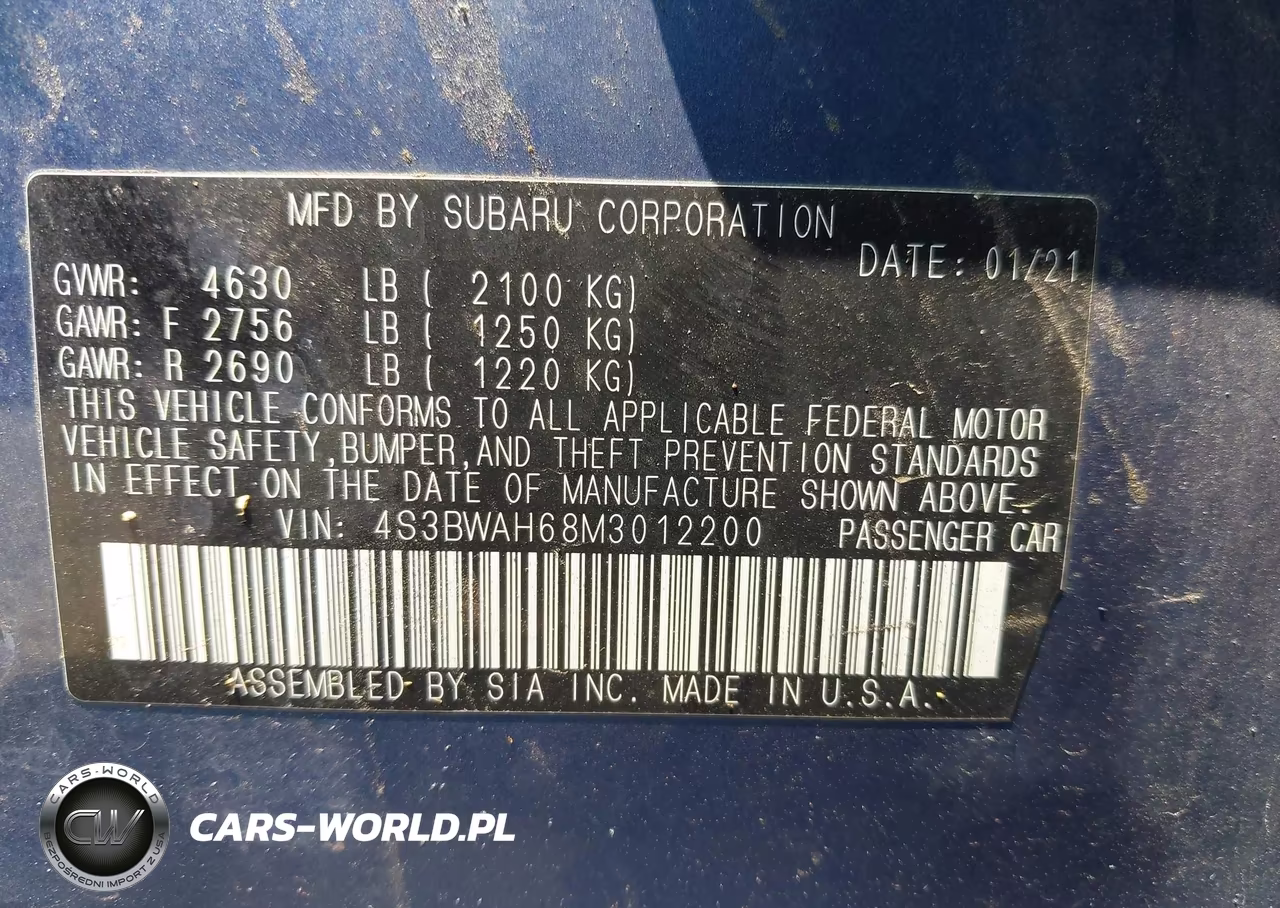 2021 Subaru Legacy Sport VIN:4S3BWAH68M3012200 - 9