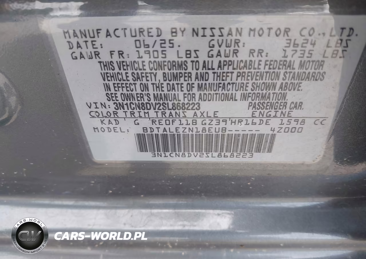 2025 Nissan Versa 1.6 S VIN:3N1CN8DV2SL868223 - 9