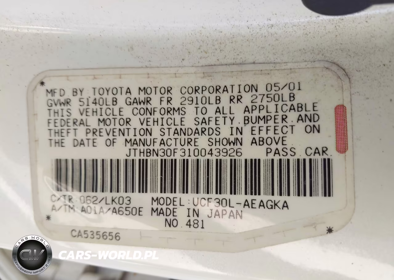 2001 Lexus Ls 430 VIN:JTHBN30F310043926 - 9