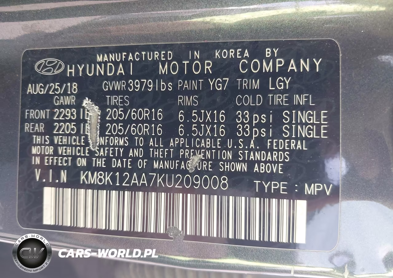 2019 Hyundai Kona Se VIN:KM8K12AA7KU209008 - 9
