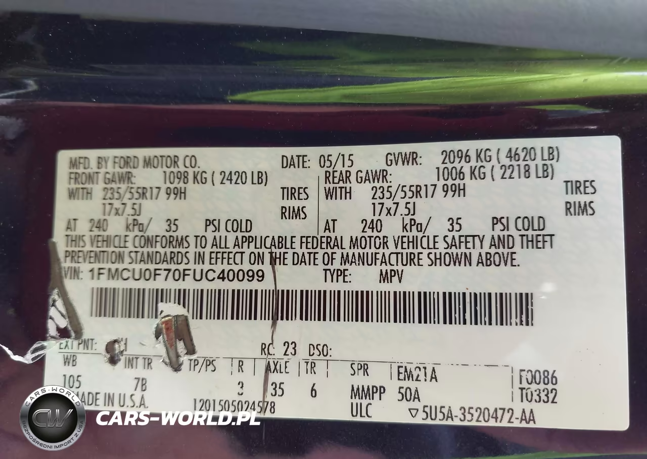 2015 Ford Escape S VIN:1FMCU0F70FUC40099 - 9