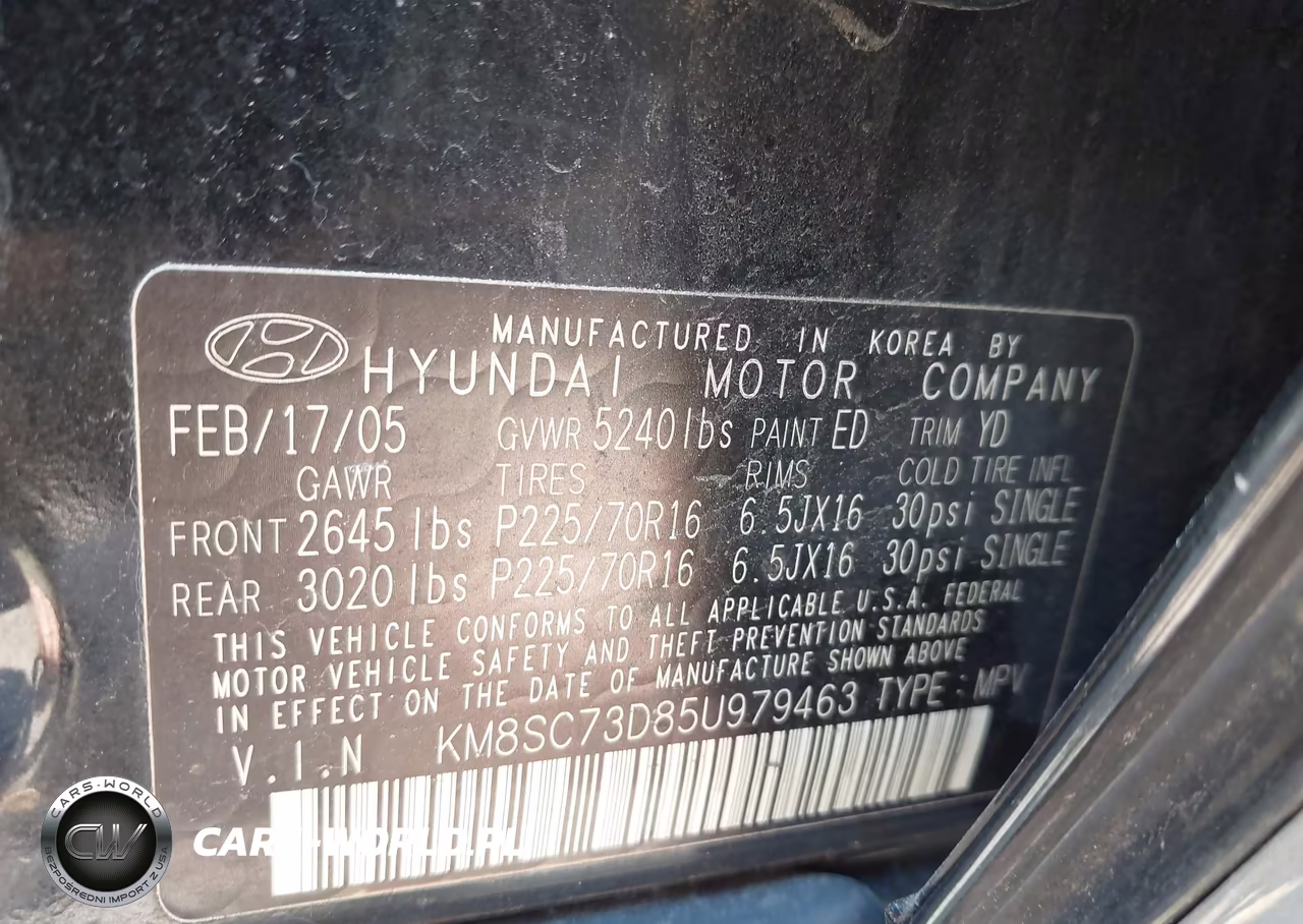 2005 Hyundai Santa Fe Gls VIN:KM8SC73D85U979463 - 9