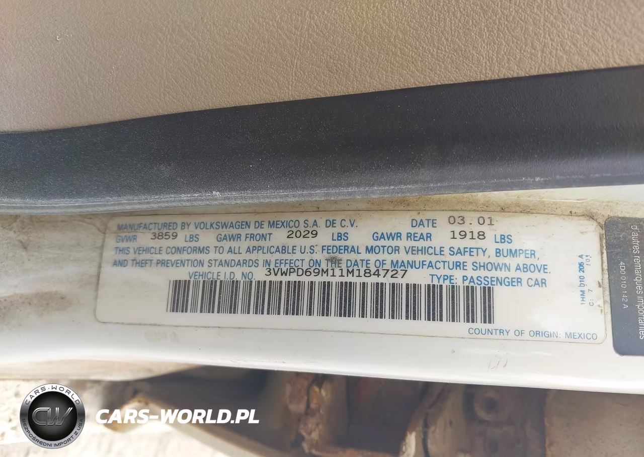 2001 Volkswagen Jetta Wolfsburg VIN:3VWPD69M11M184727 - 9